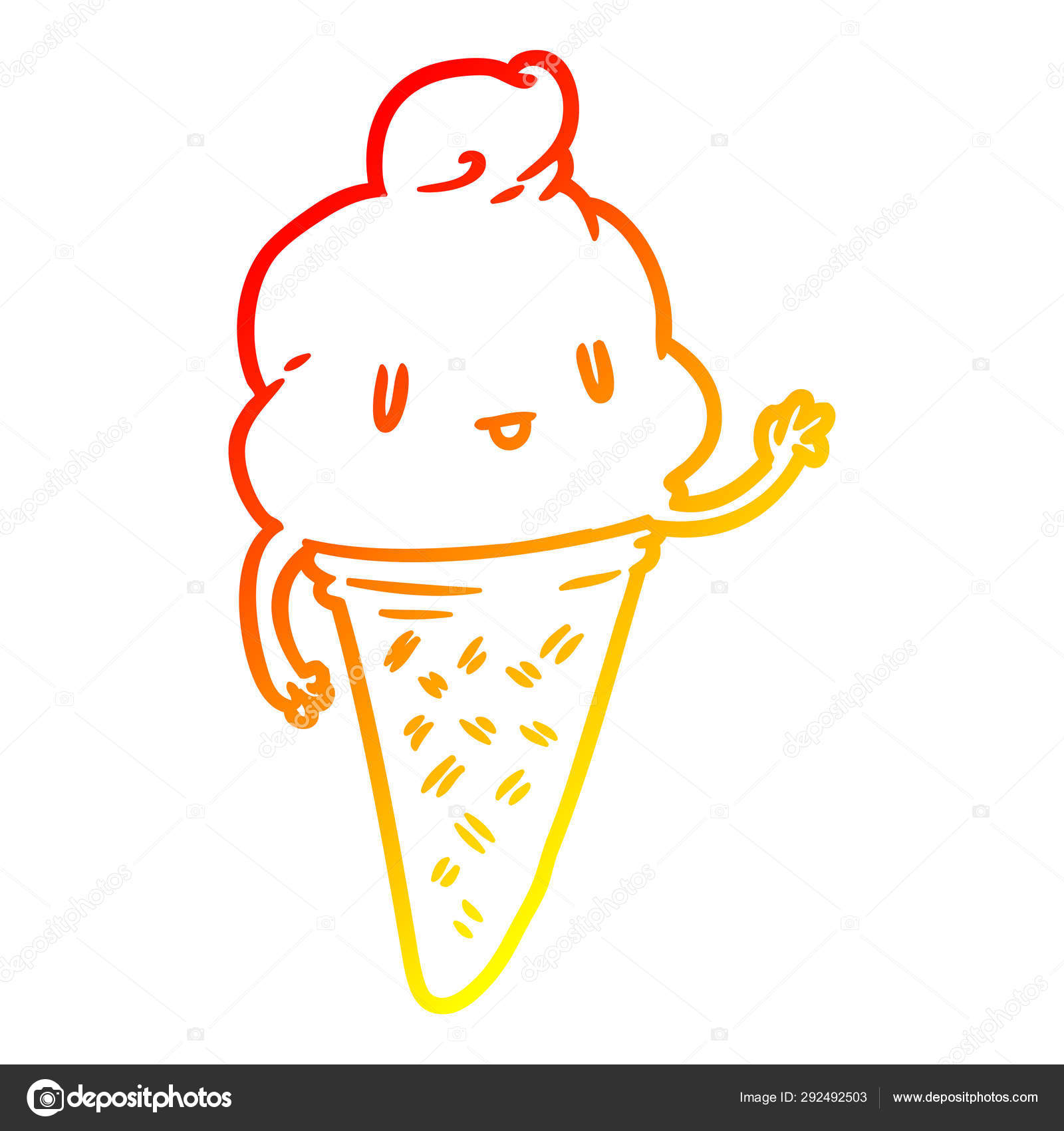 Warm Gradient Line Drawing Cute Ice Cream Stock Vector
