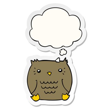 karikatür baykuş ve baskılı bir etiket olarak düşünce kabarcık