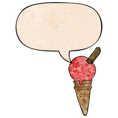 retro doku tarzıkarikatür dondurma ve konuşma balonu