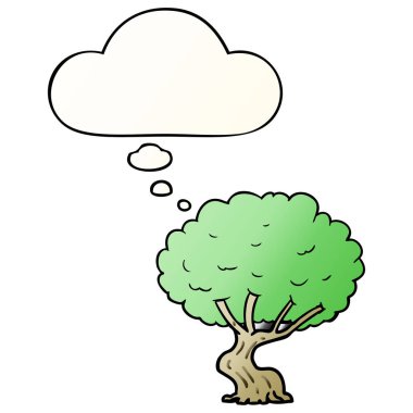 çizgi film ağacı ve pürüzsüz degrade tarzında düşünce balonu