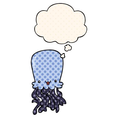 çizgi film ahtapot ve çizgi roman tarzında düşünce balonu