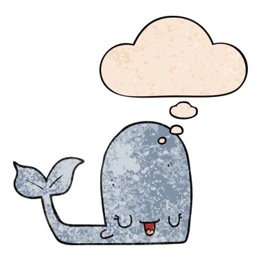 karikatür mutlu balina ve grunge doku desen düşünce balonu