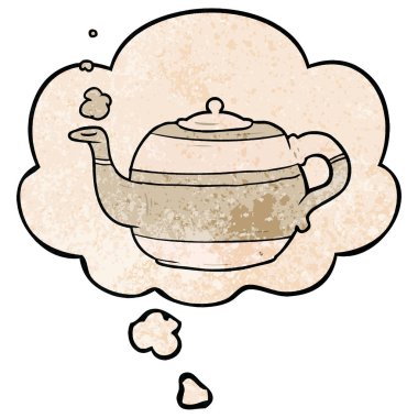 karikatür çaydanlık ve grunge doku desen stil düşünce balonu