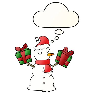 karikatür kardan adam ve pürüzsüz degrade tarzında kabarcık düşünce