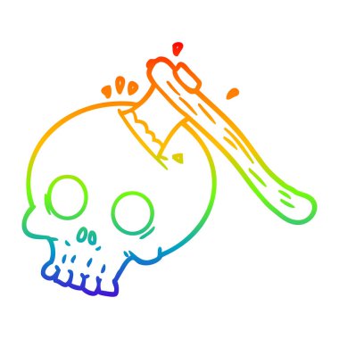 gökkuşağı gradyan çizgi kafatası karikatür balta çizim