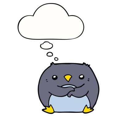 karikatür penguen ve düşünce balonu