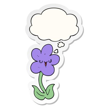 mutlu yüz ve baskılı s olarak düşünce balonu ile karikatür çiçek