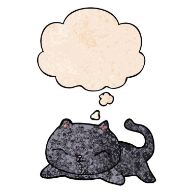 karikatür kedi ve grunge doku desen tarzında düşünce balonu