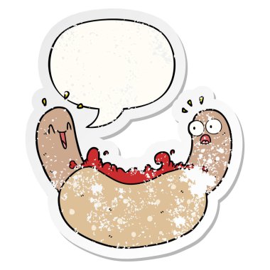 karikatür hotdog ve konuşma balonu sıkıntılı etiket