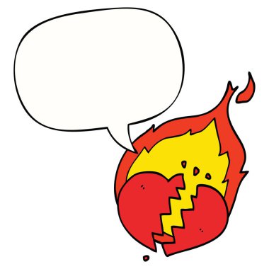 karikatür yanan kalp ve konuşma balonu