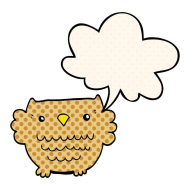 çizgi roman tarzında karikatür baykuş ve konuşma balonu