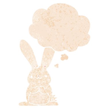 retro dokulu tarzında karikatür tavşan ve düşünce balonu