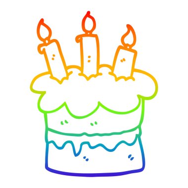 gökkuşağı gradyan çizgi çizim karikatür doğum günü pastası