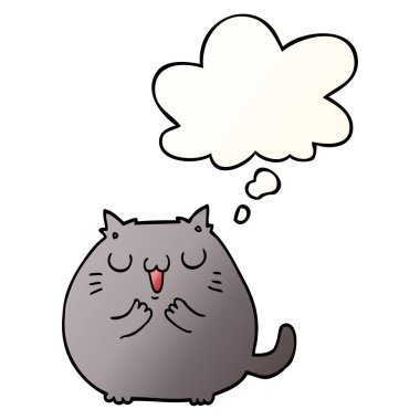 mutlu karikatür kedi ve pürüzsüz degrade tarzında kabarcık düşünce