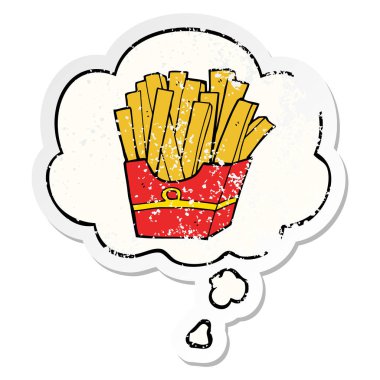 karikatür kızartması ve sıkıntılı yıpranmış etiket olarak kabarcık düşünce