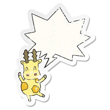 sevimli karikatür zürafa ve konuşma balonu sıkıntılı etiket