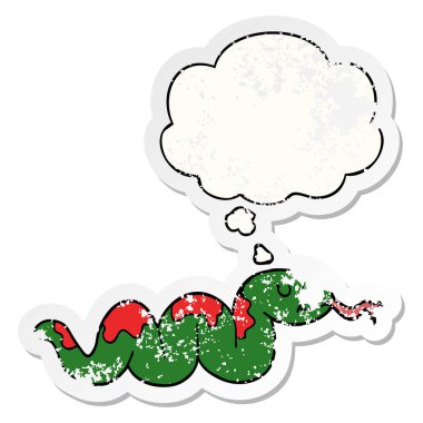 karikatür yılan ve sıkıntılı yıpranmış etiket olarak kabarcık düşünce