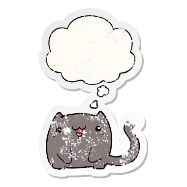 karikatür kedi ve sıkıntılı yıpranmış etiket olarak kabarcık düşünce
