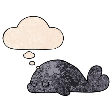 sevimli karikatür mühür ve grunge doku desen s düşünce balonu