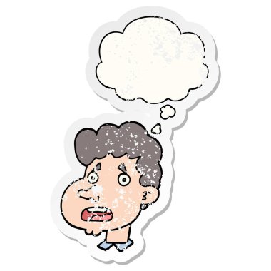 karikatür şok adam ve sıkıntılı yıpranmış stic olarak kabarcık düşündüm