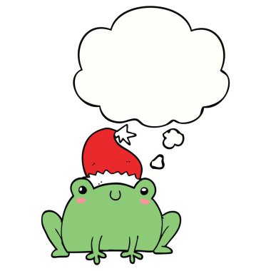 sevimli karikatür noel kurbağa ve düşünce balonu
