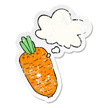 bir sıkıntılı yıpranmış sticke olarak karikatür sebze ve düşünce balonu