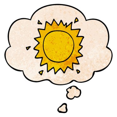 grunge doku desen tarzı karikatür güneş ve düşünce balonu