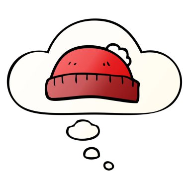 karikatür yünlü şapka ve pürüzsüz degrade tarzında düşünce balonu