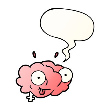 pürüzsüz degrade tarzında komik karikatür beyin ve konuşma balonu