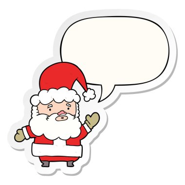 karikatür noel baba sallayarak ve konuşma kabarcık etiket