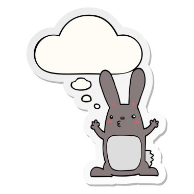karikatür tavşan ve basılı bir etiket olarak kabarcık düşünce