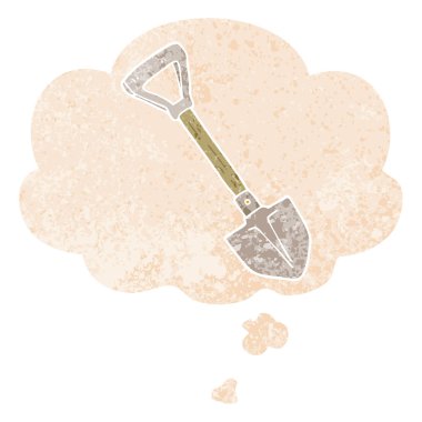 karikatür kürek ve retro dokulu tarzında düşünce balonu