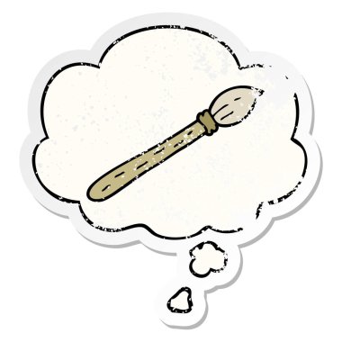 karikatür paintbrush ve sıkıntılı bir yıpranmış sopa olarak kabarcık düşünce