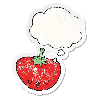 karikatür çilek ve sıkıntılı yıpranmış sopa olarak kabarcık düşünce