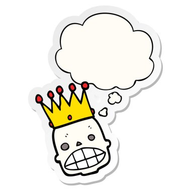 bir pri olarak taç ve düşünce balonu ile karikatür ürkütücü kafatası yüz