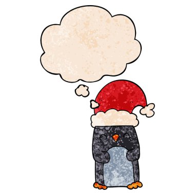 karikatür penguen ve grunge doku desen sty düşünce balonu
