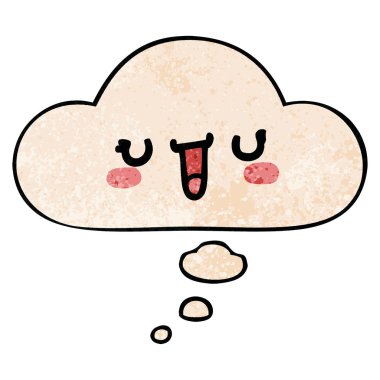 mutlu karikatür yüz ve grunge doku desen düşünce balonu 