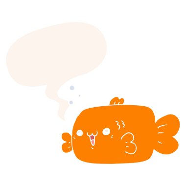 retro tarzında karikatür balık ve konuşma balonu