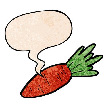 retro doku tarzında karikatür havuç ve konuşma balonu
