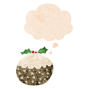 karikatür noel puding ve retro dokulu s düşünce balonu