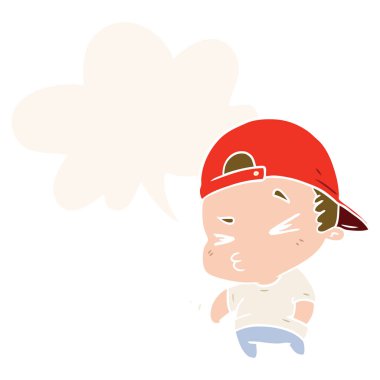 retro tarzıkarikatür serin çocuk ve konuşma balonu