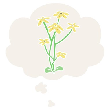 retro tarzında karikatür çiçek ve düşünce balonu