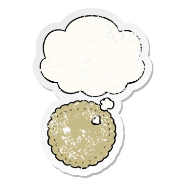 karikatür bisküvi ve sıkıntılı yıpranmış etiket olarak kabarcık düşünce