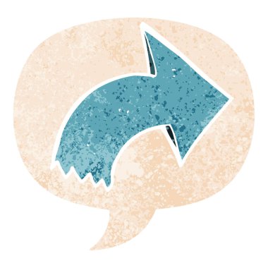 retro dokulu tarzda karikatür işaret ok ve konuşma balonu