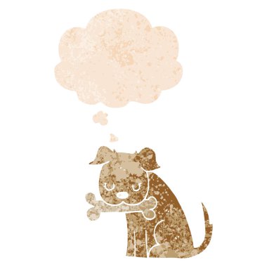 retro dokulu tarzında karikatür köpek ve düşünce balonu