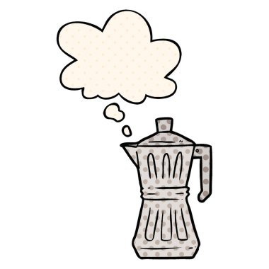 çizgi film espresso yapımcısı ve çizgi roman tarzında düşünce balonu