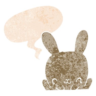 retro dokulu tarzda karikatür tavşan ve konuşma balonu