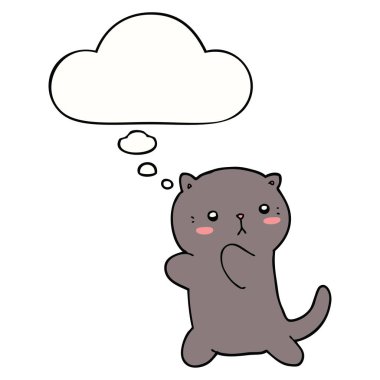 sevimli karikatür kedi ve düşünce balonu