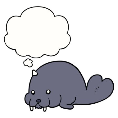 sevimli karikatür mors ve düşünce balonu