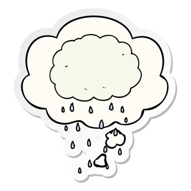 karikatür yağmur bulutu ve basılı bir etiket olarak kabarcık düşünce